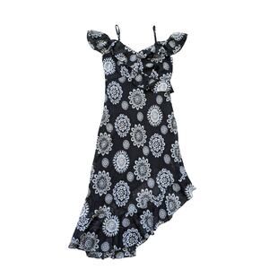 ChrisMcLaughlin Dress 10 Black-White Gold Metallic Asymmetric Hem Ruffles Fairy